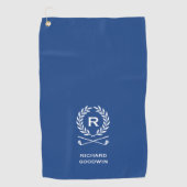 Klassieke Navy Blauwe Monogram Naam Krans Aangepas Golfhanddoek (Voorkant)