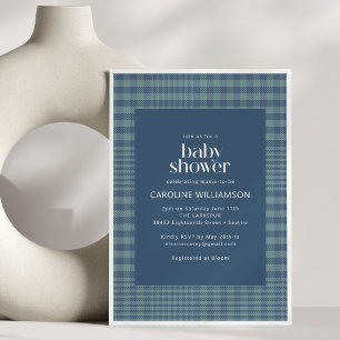 Klassieke Navy Blauwe Retro Glen Plaid Baby Shower Kaart