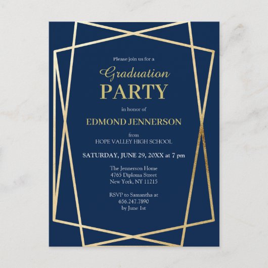 Klassieke Navy Blue Class van 2025 Afstuderen Briefkaart (Voorkant)