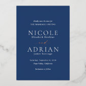 Klassieke Navy Blue Elegant Wedding Save the Date Folie Uitnodiging (Voorkant)