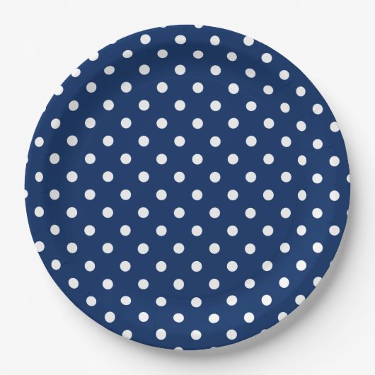 Klassieke Navy Blue en White Polka Dot Papieren Bordje (Voorkant)