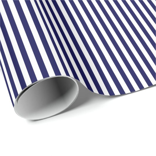 Klassieke Navy Blue en White Stripe Pattern Cadeaupapier (Rol Hoek)