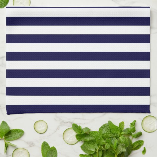 Klassieke Navy Blue en White Stripe Pattern Theedoek (Gevouwen)