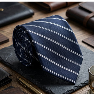 Klassieke Navy Blue en Witte Executive Pinstripe Stropdas