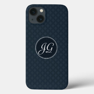 Klassieke Navy Blue Pattern Aangepast monogram 6 iPhone 13 Hoesje