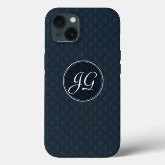 Klassieke Navy Blue Pattern Aangepast monogram 6 iPhone 13 Hoesje