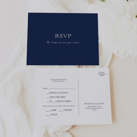 Klassieke Navy Blue Silver Menu Keuze RSVP-Briefka