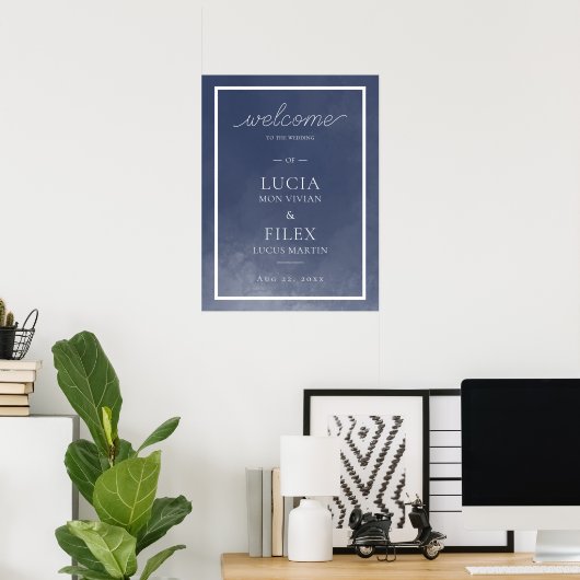 Klassieke Navy Blue Smoke Wedding Welkom Poster (Thuiskantoor)