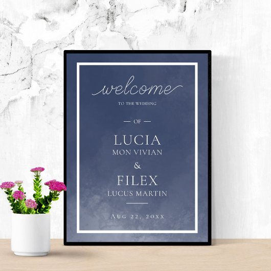 Klassieke Navy Blue Smoke Wedding Welkom Poster