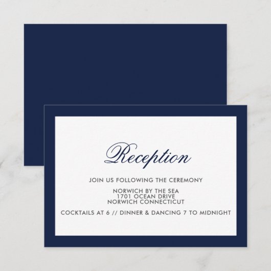 Klassieke Navy Border Formele Trouwreceptiekaart Kaart (Voorkant / Achterkant)