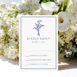 Klassieke Navy Calla Lily Bruiloft RSVP Kaartje