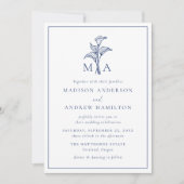 Klassieke Navy Calla Lily Monogram Huwelijk Kaart (Voorkant)