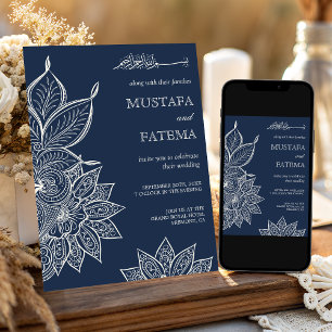 Klassieke Navy Crème Mehndi Henna Moslim Bruiloft Kaart