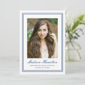Klassieke Navy Dubbele Rand Frame Foto Afstudeerfe Kaart (Staand voorkant)