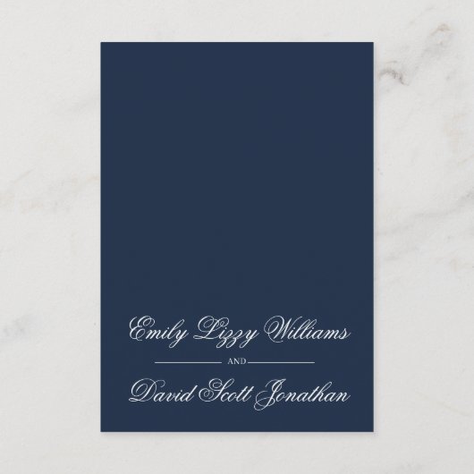 Klassieke Navy Elegance Kalligrafisch Informatiekaartje (Achterkant)