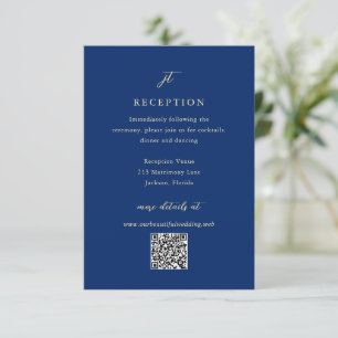 Klassieke Navy en Crème Elegante QR Code Trouwdag Informatiekaartje