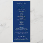 Klassieke Navy en Crème Elegante Trouwdag Programmakaart (Achterkant)