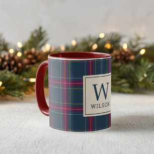 Klassieke Navy- en rode tartan geruite Kerstmis Mok