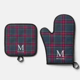 Klassieke Navy en Rode Tartan Schotse Kerst Ovenwant & Pannenlap Set