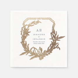 Klassieke Navy Florals Goud Motief Monogram Bruilo Servet