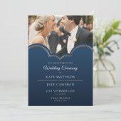 Klassieke Navy Gouden Foto Save the Date Uitnodigi Kaart (Staand voorkant)
