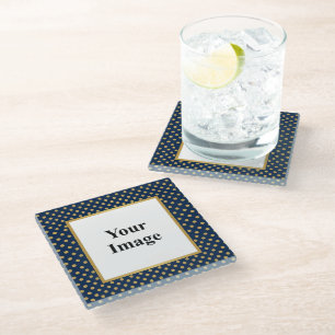Klassieke Navy & Gouden Stippenframe Foto Glazen Onderzetter