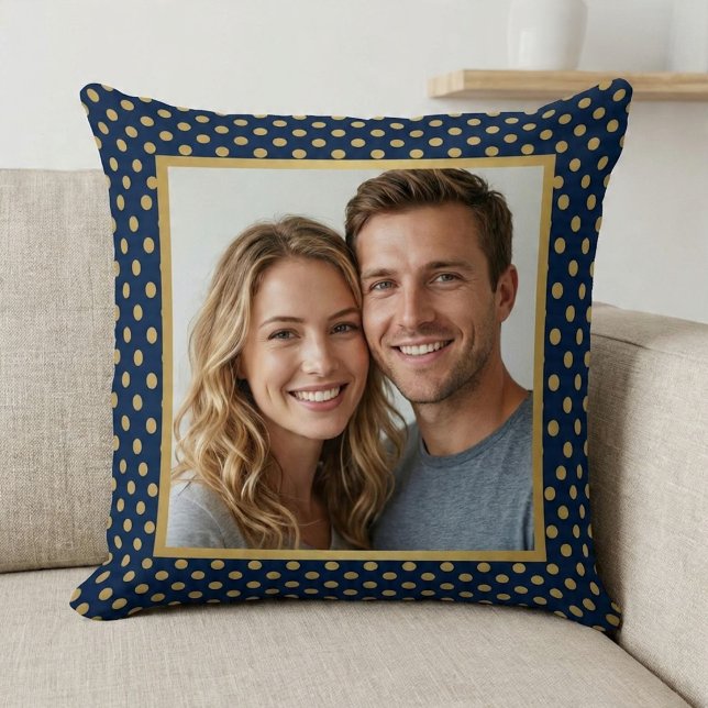 Klassieke Navy & Gouden Stippenframe Foto Kussen (Creator heeft geüpload)