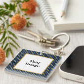 Klassieke Navy & Gouden Stippenframe Foto Sleutelhanger (Voorkant Rechts)