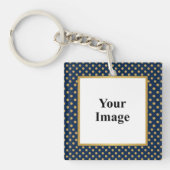 Klassieke Navy & Gouden Stippenframe Foto Sleutelhanger (Voorkant)