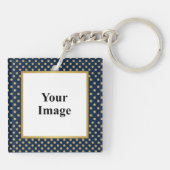 Klassieke Navy & Gouden Stippenframe Foto Sleutelhanger (Achterkant)