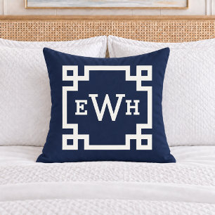 Klassieke Navy Griekse Sleutel Monogram Eerste Let Kussen