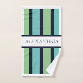 Klassieke Navy & Groene Sage Familie Monogram Bad Handdoek