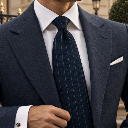 Klassieke Navy Herringbone Heritage Streep Stropdas