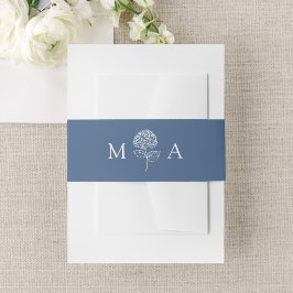 Klassieke Navy Hortensia Monogram Trouwdag Uitnodigingen Wikkel