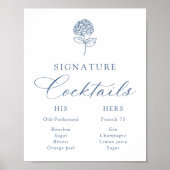 Klassieke Navy Hydrangea Signature Dranken Bruilof Poster (Voorkant)