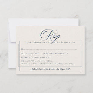 Klassieke Navy Ivoor Calligrafie Trouwmaaltijd Keu RSVP Kaartje
