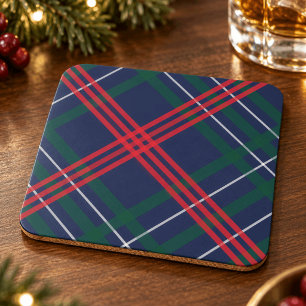 Klassieke Navy Rood Groen Tartan Plaid Vakantie Bier Onderzetter
