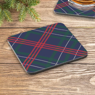 Klassieke Navy Rood Groen Tartan Plaid Vakantie Bier Onderzetter