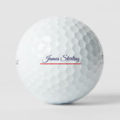 Klassieke Navy Script Naam & Rode Lijn Gepersonali Golfballen (Voorkant)