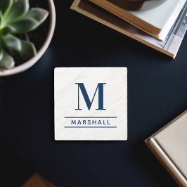 Klassieke Navy Serif Monogram Familienaam Stenen Onderzetter