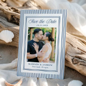 Klassieke Navy Strepen Foto Bruiloft Save The Date