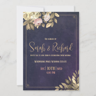 Klassieke Navy Velvet Botanische Huwelijksuitnodig Kaart