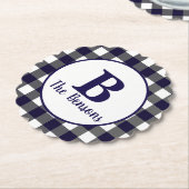 Klassieke Navy White Monogram Buffalo Plaid Kartonnen Onderzetters (Gekanteld)