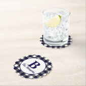 Klassieke Navy White Monogram Buffalo Plaid Kartonnen Onderzetters (Insitu)