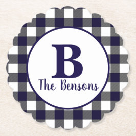 Klassieke Navy White Monogram Buffalo Plaid Kartonnen Onderzetters