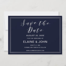 Klassieke Navy Zilveren Huwelijk save the dates