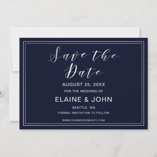 Klassieke Navy Zilveren Huwelijk save the dates Date (Voorkant)