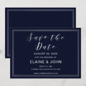 Klassieke Navy Zilveren Huwelijk save the dates Date (Voorkant / Achterkant)