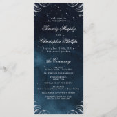 Klassieke Navy Zilveren Kalligrafie Bruiloft Progr Menu (Voorkant)