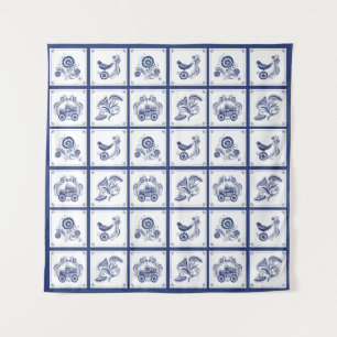 Klassieke Nederlandse Blauwe Delfts Tegel Bloem en Wandkleed